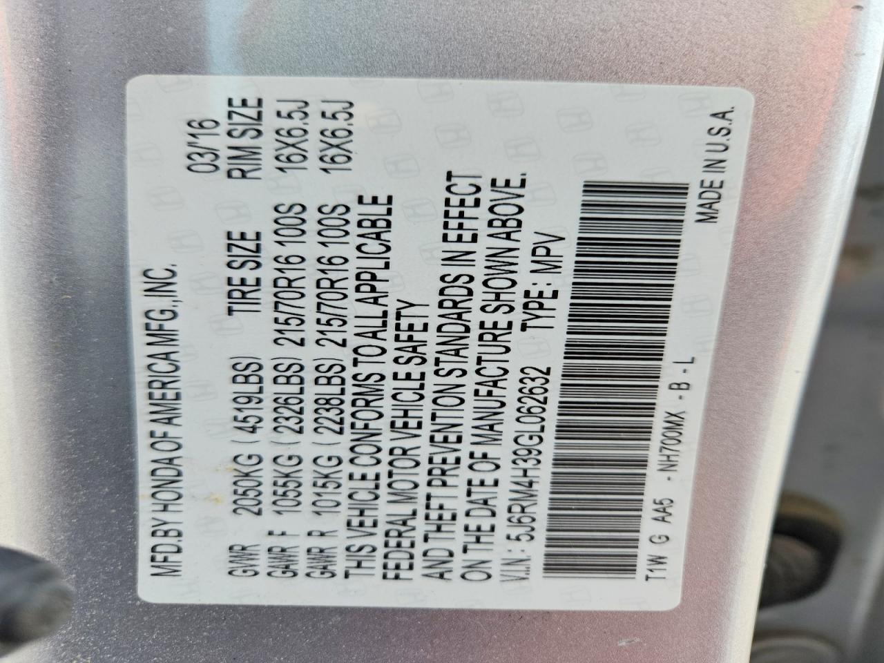 2016 HONDA CR-V LX photo 13