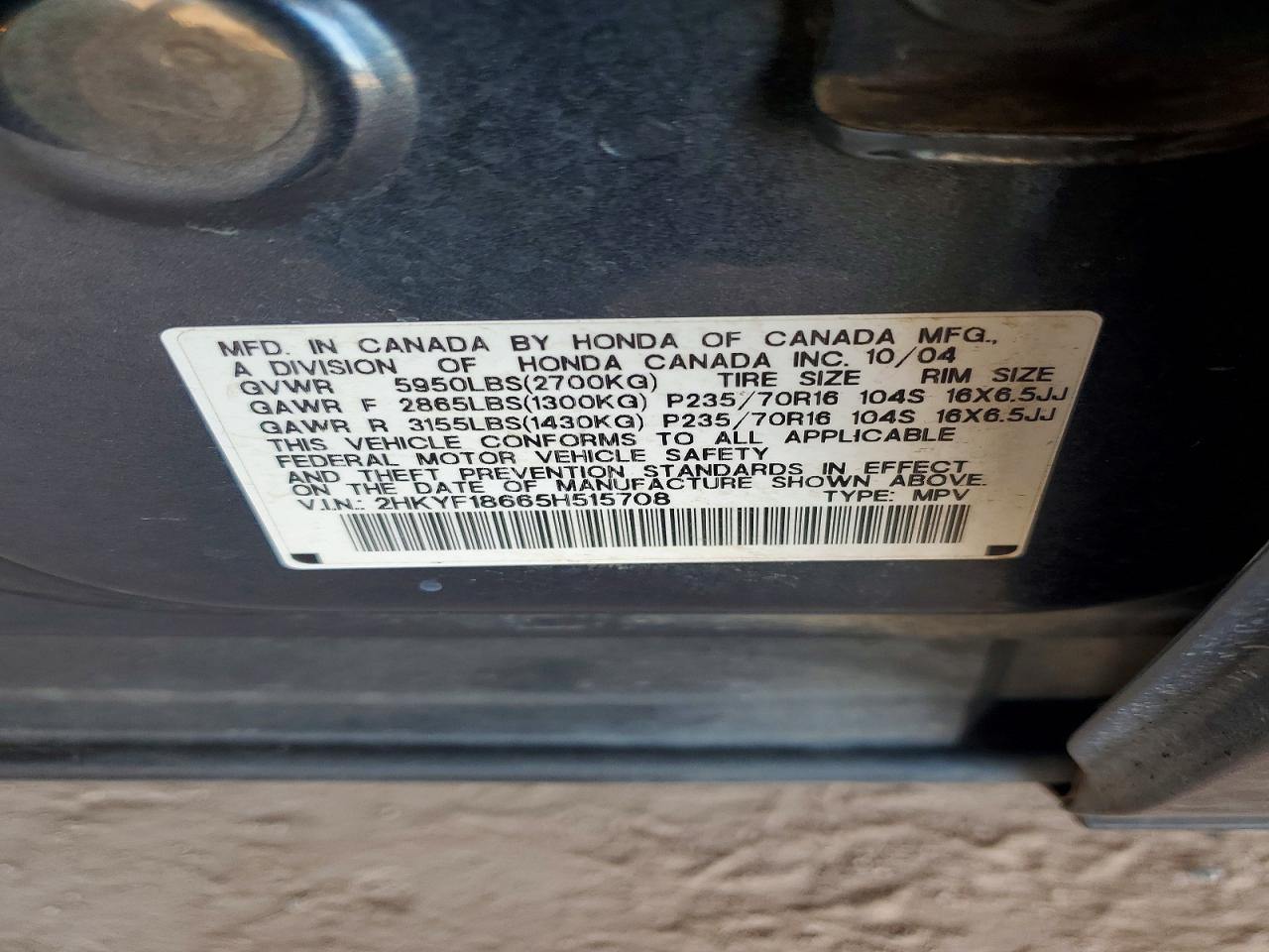 2005 HONDA PILOT EXL photo 23