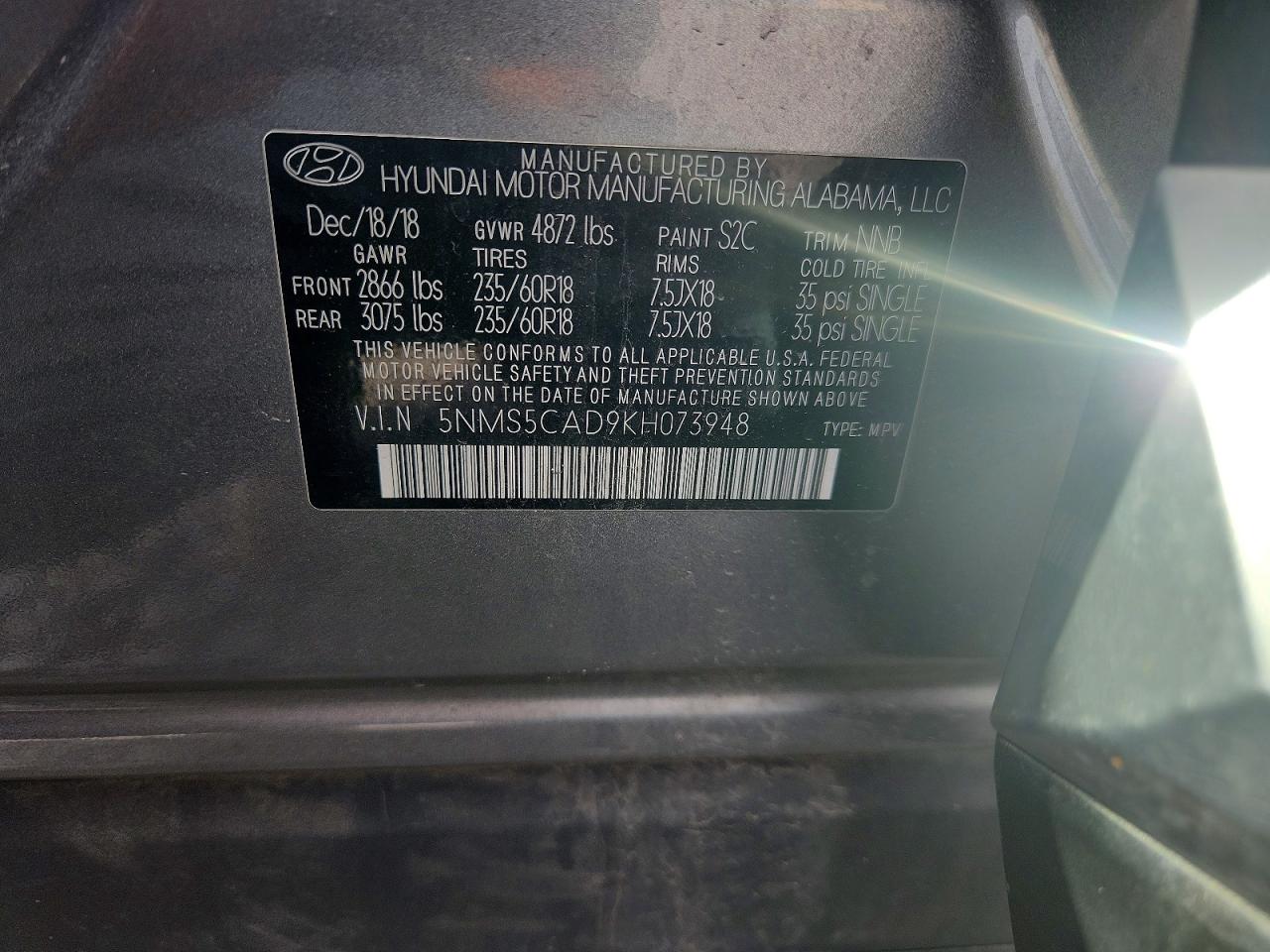 2019 HYUNDAI SANTA FE LIMITED 2.4L photo 12