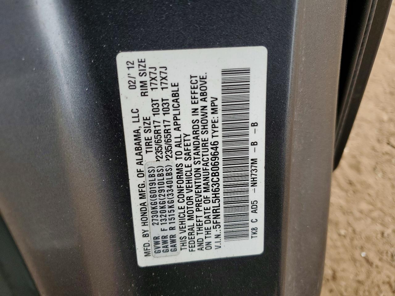 2012 HONDA ODYSSEY EXL photo 25