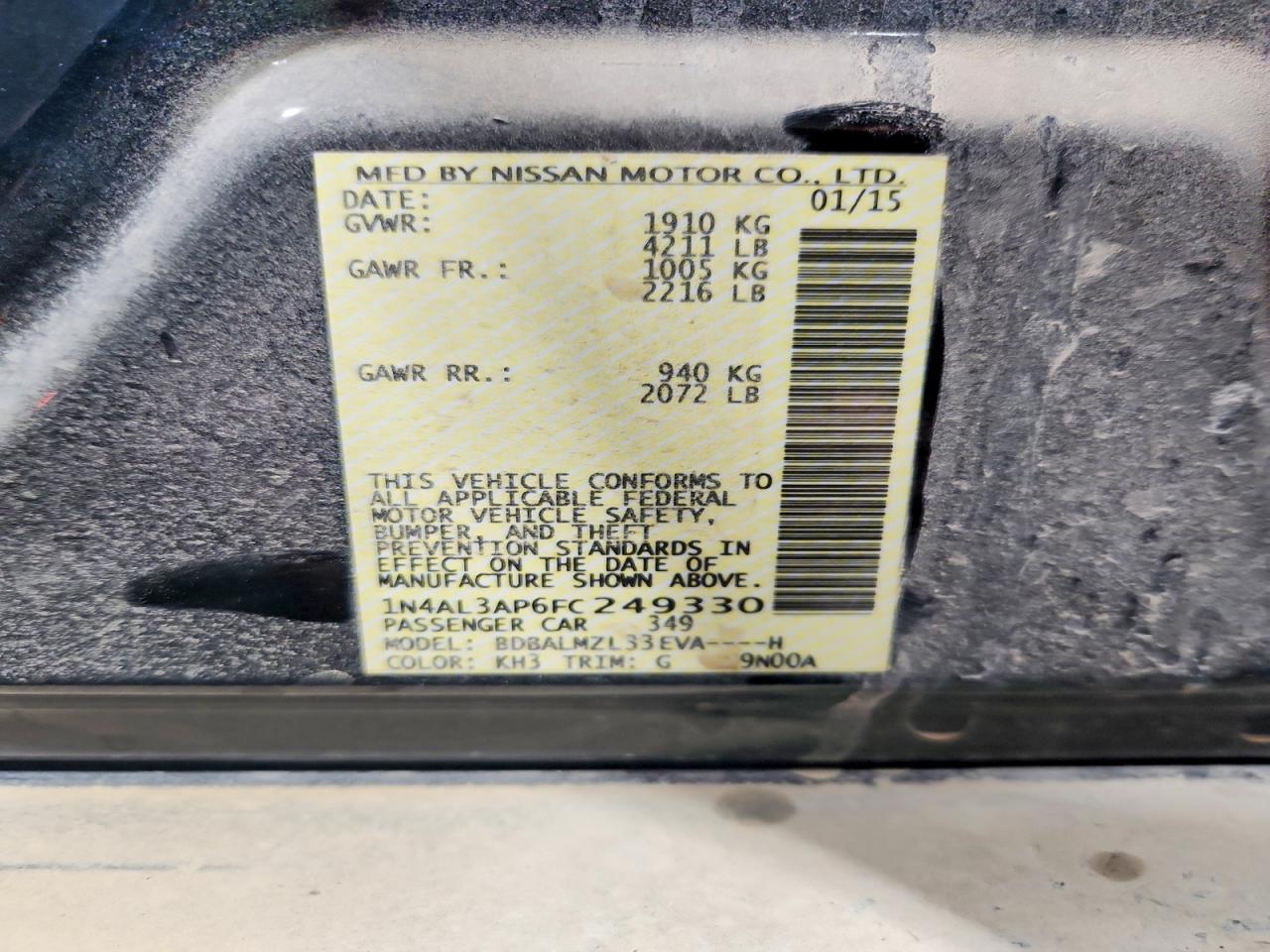 2015 NISSAN ALTIMA 2.5 SV photo 12