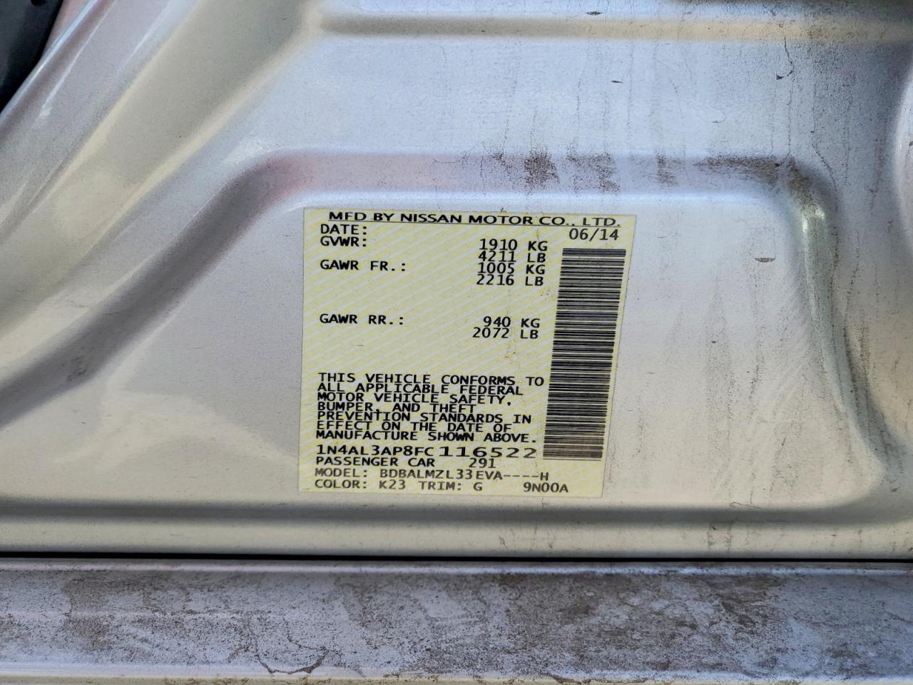 2015 NISSAN ALTIMA 2.5 SV photo 23