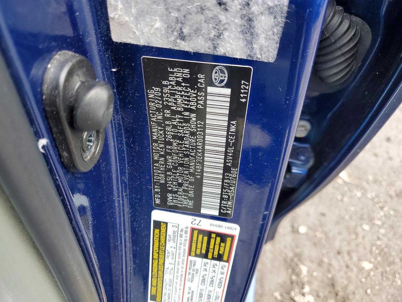 2010 TOYOTA CAMRY LE photo 12