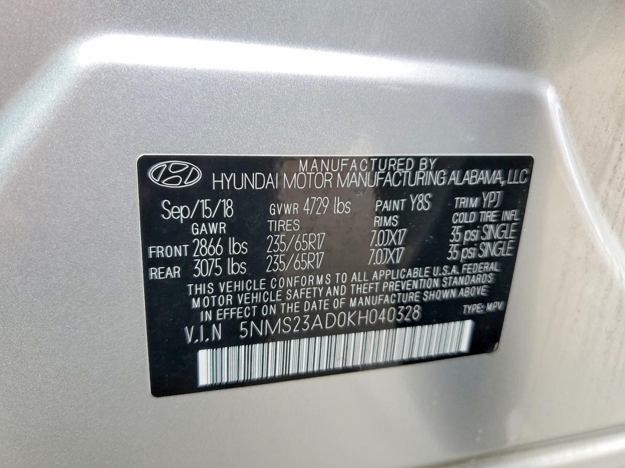 2019 HYUNDAI SANTA FE SE 2.4L photo 27