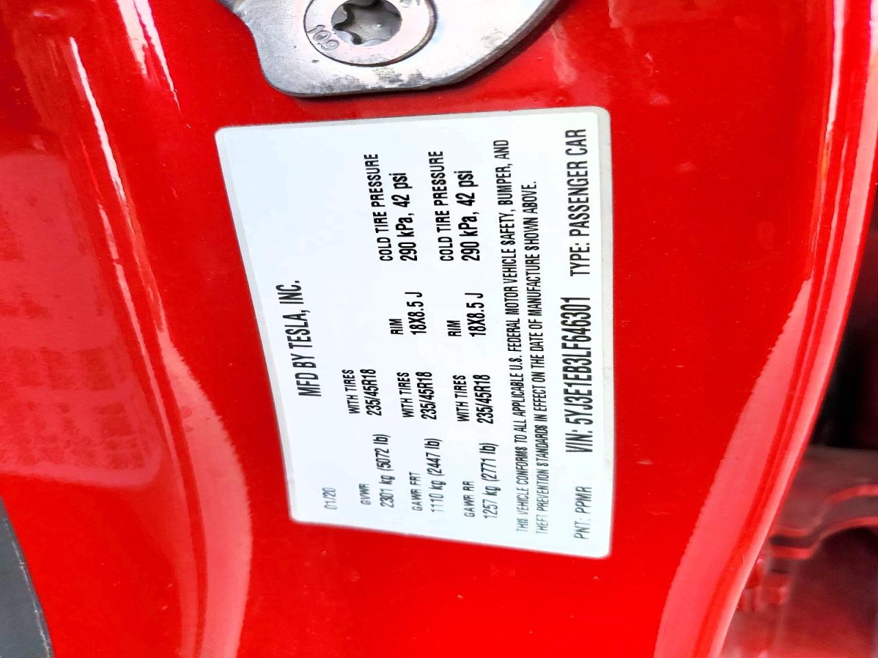 2020 TESLA MODEL 3 photo 13