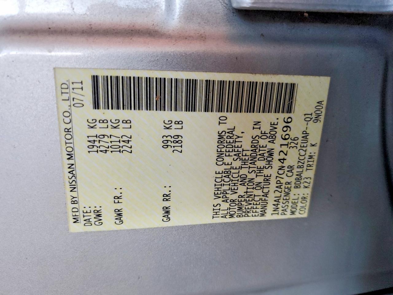 2012 NISSAN ALTIMA 2.5 photo 13