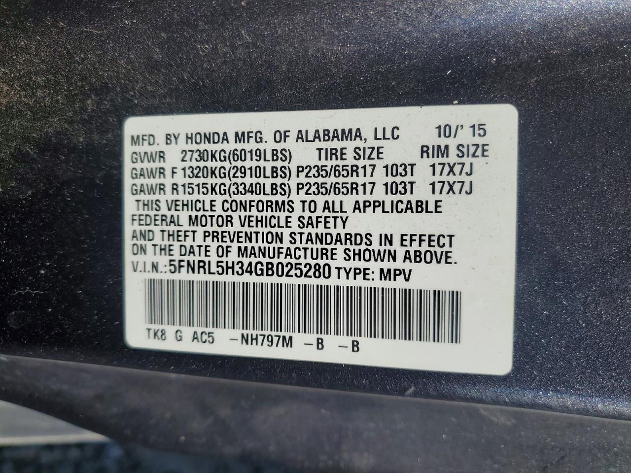 2016 HONDA ODYSSEY SE photo 13