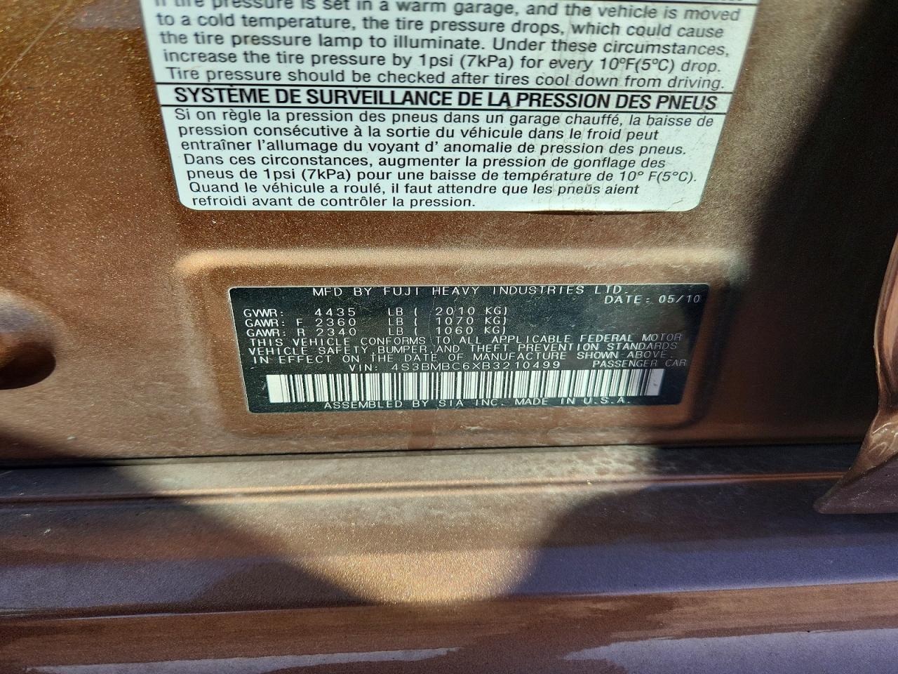 2011 SUBARU LEGACY 2.5I PREMIUM photo 12