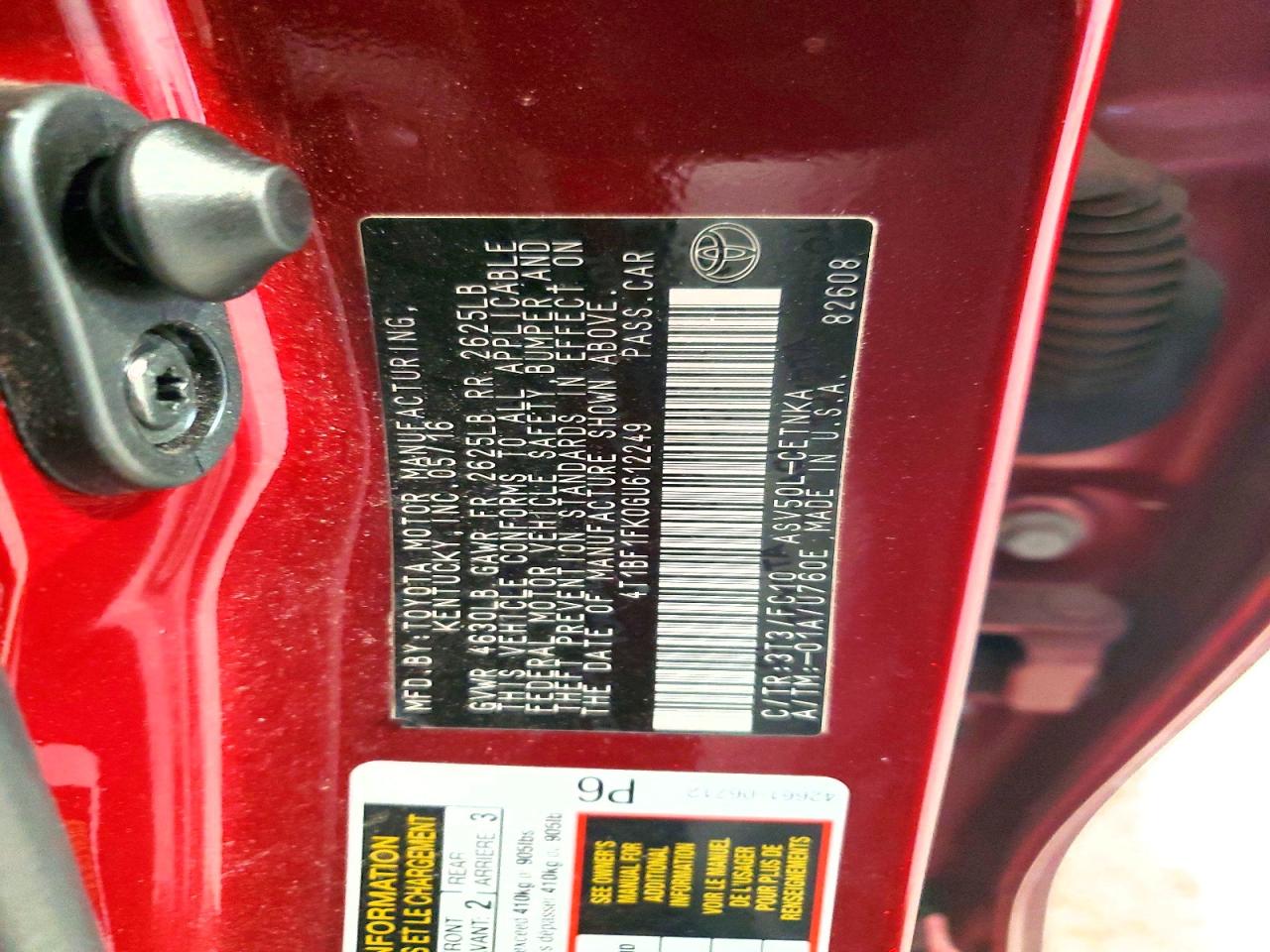2016 TOYOTA CAMRY LE photo 12