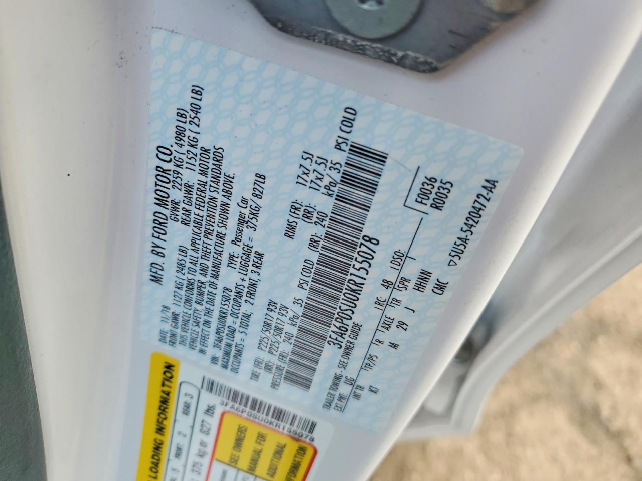 2019 FORD FUSION TITANIUM photo 12