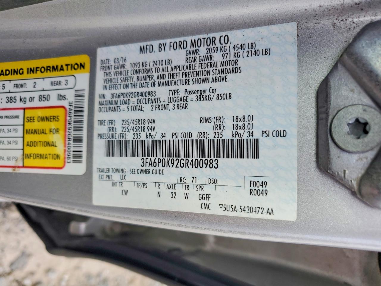 2016 FORD FUSION TITANIUM photo 13