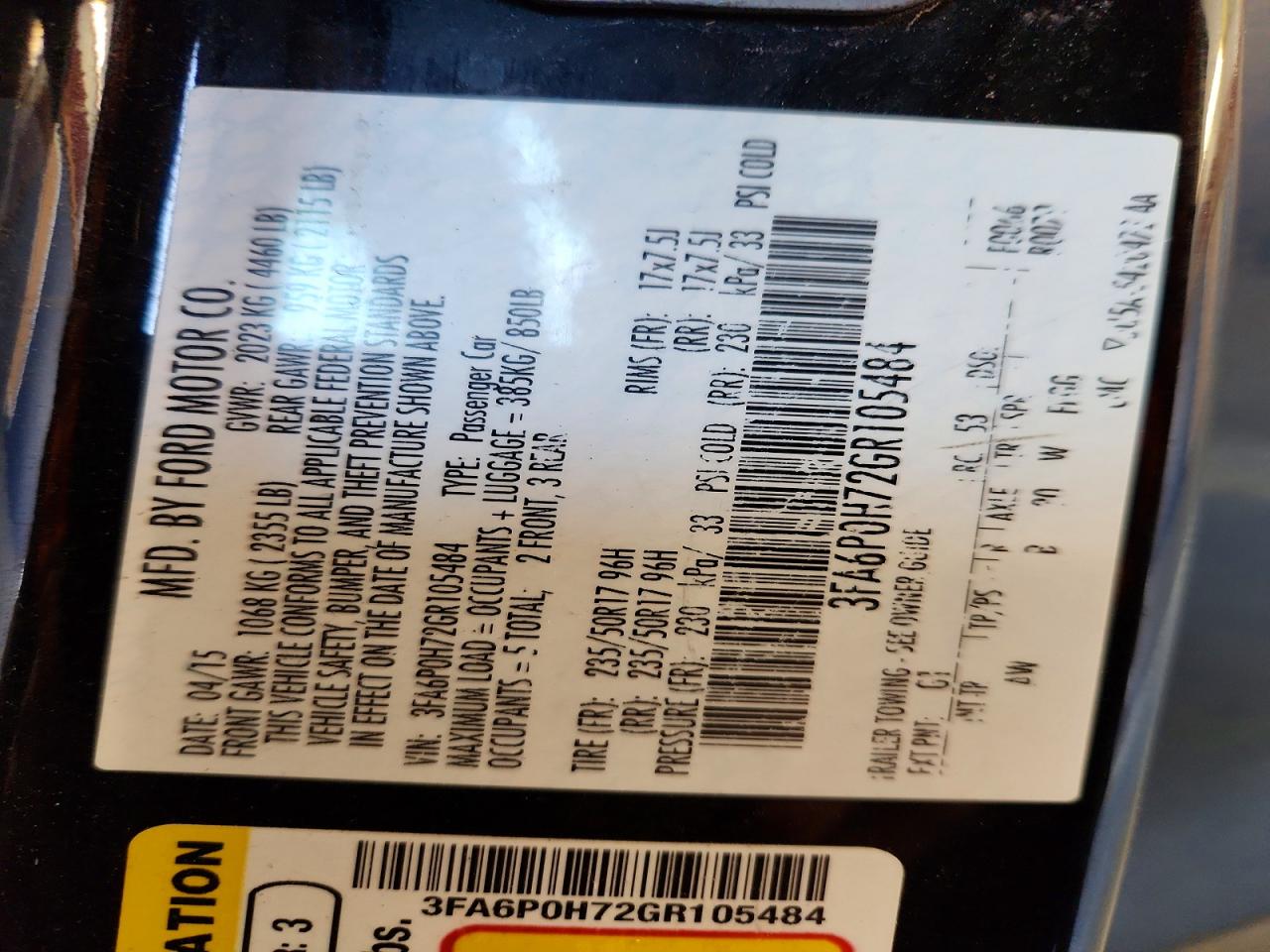 2016 FORD FUSION SE photo 23