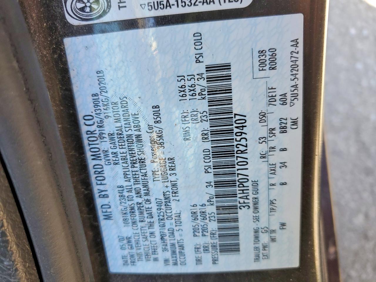 2007 FORD FUSION SE photo 12