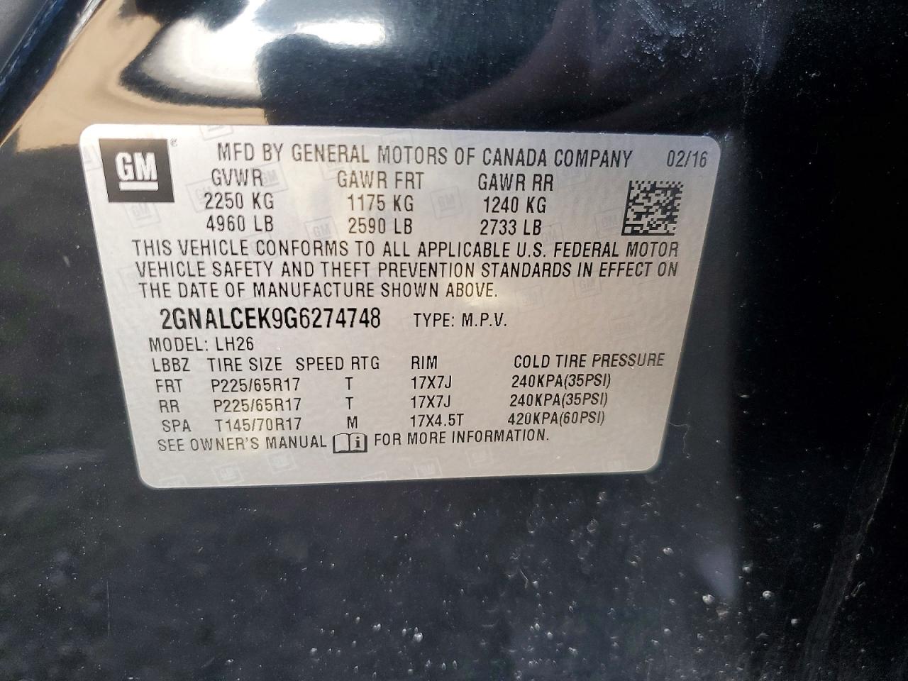 2016 CHEVROLET EQUINOX LT photo 12