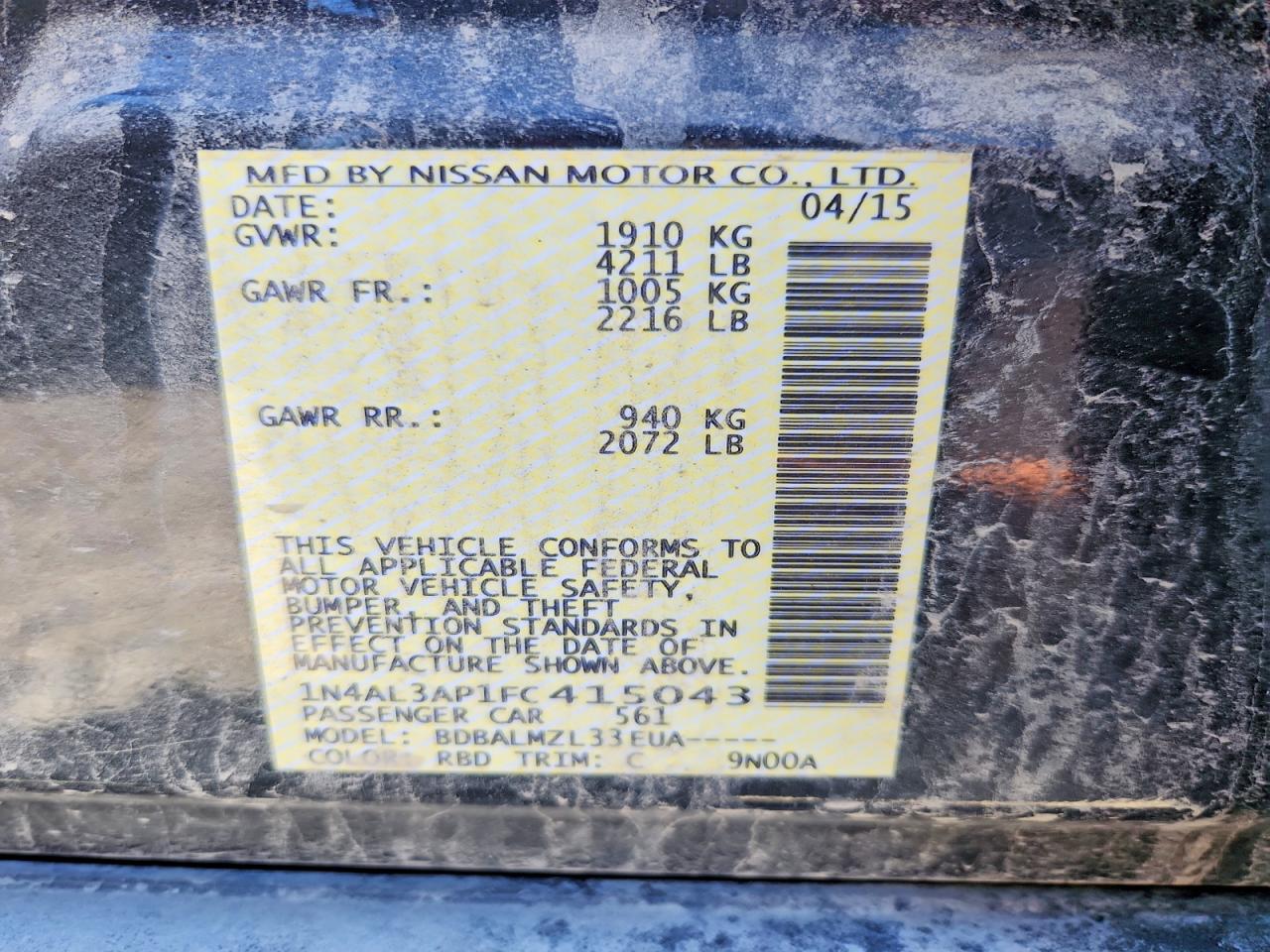 2015 NISSAN ALTIMA 2.5 photo 12