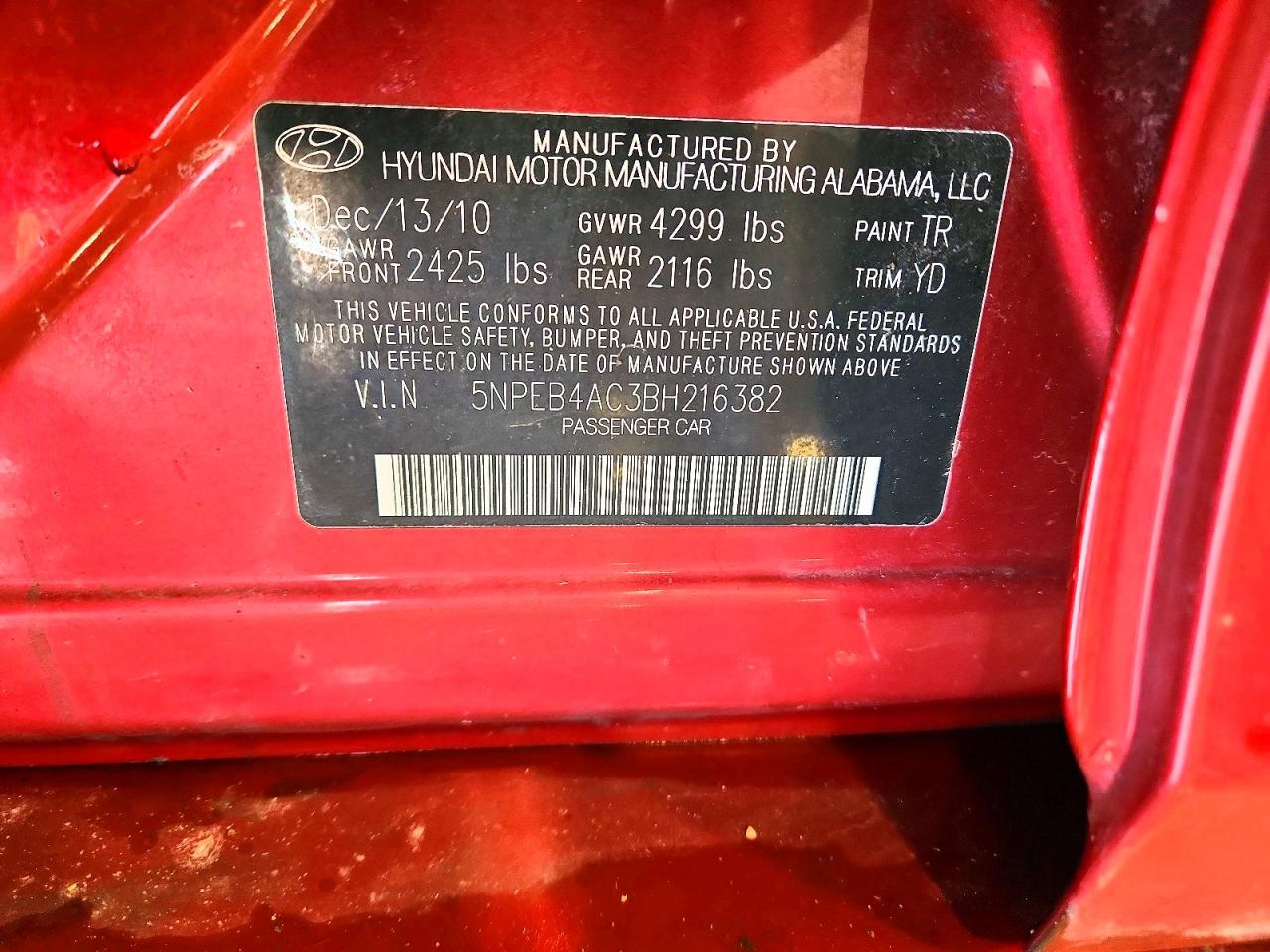 2011 HYUNDAI SONATA GLS photo 23