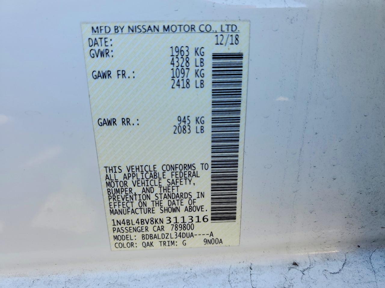 2019 NISSAN ALTIMA 2.5 S photo 13