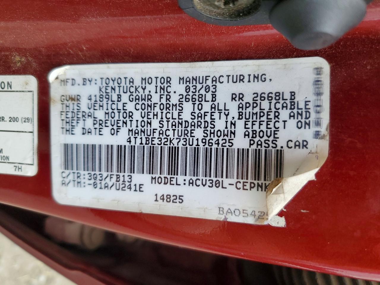 2003 TOYOTA CAMRY LE photo 12