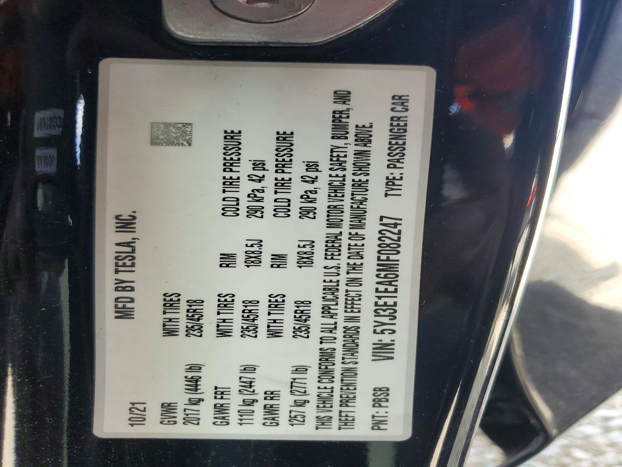 2021 TESLA MODEL 3 photo 23
