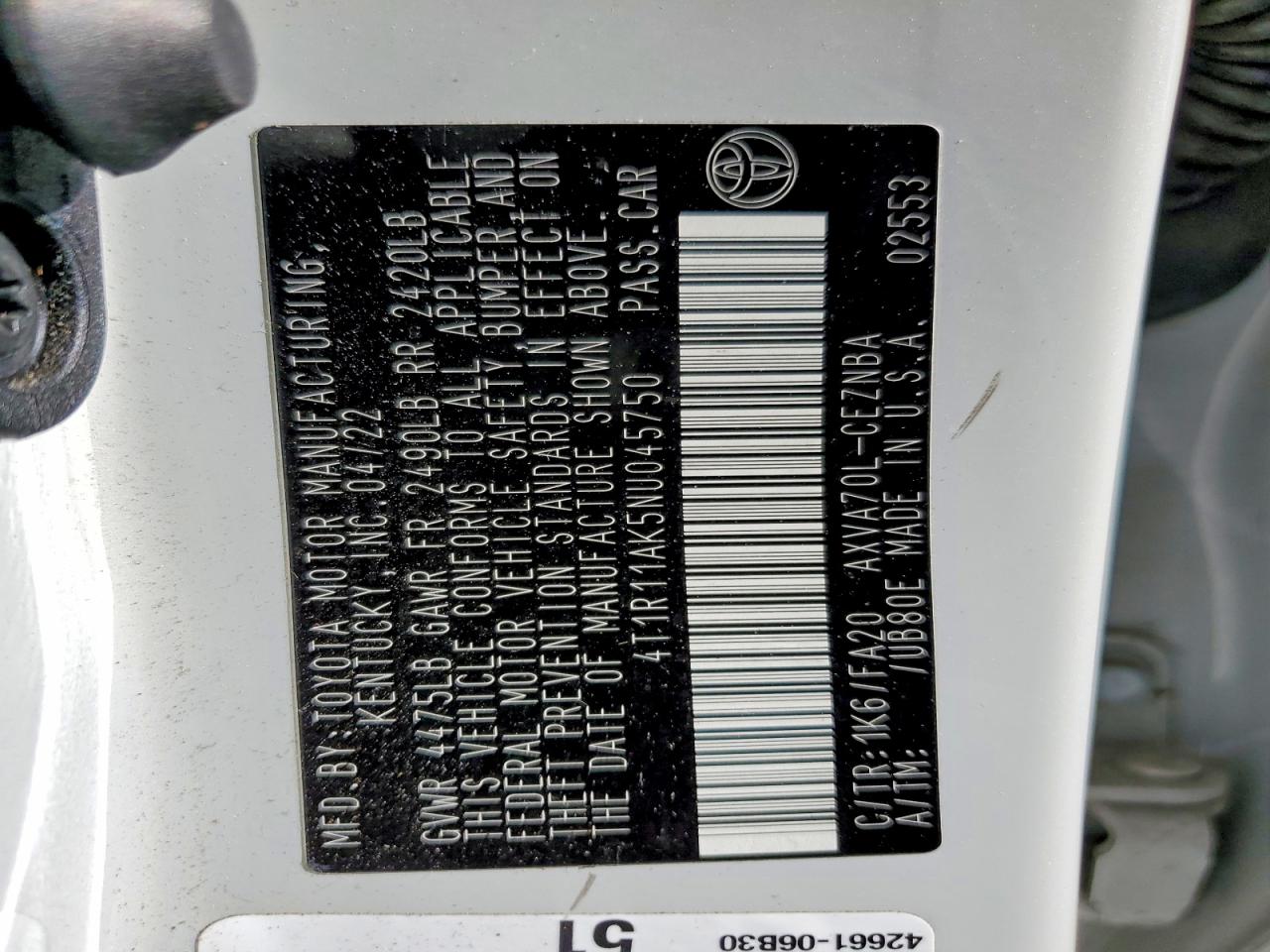 2022 TOYOTA CAMRY LE photo 13