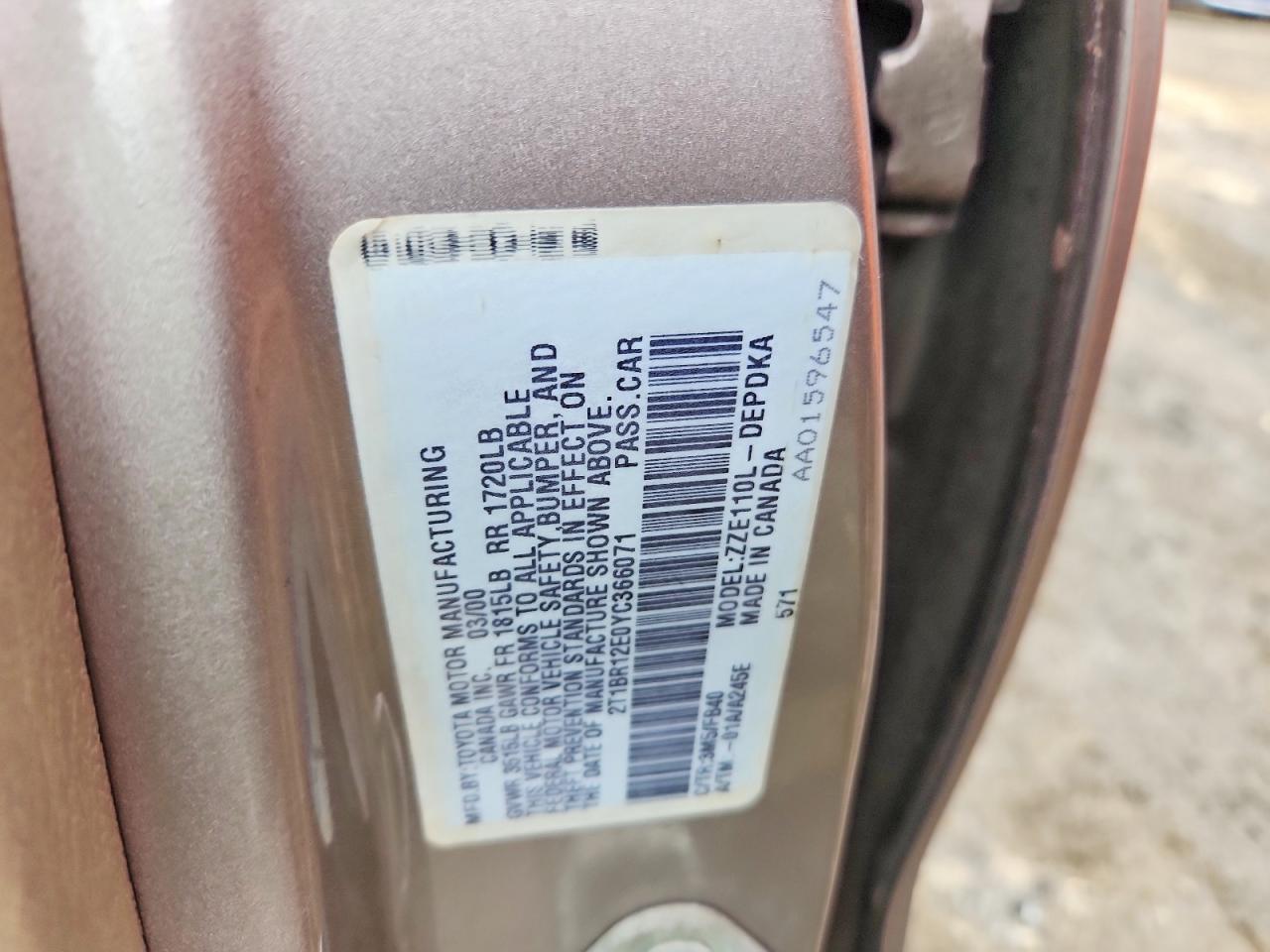 2000 TOYOTA COROLLA VE photo 12