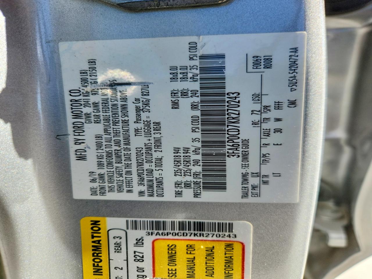 2019 FORD FUSION SEL photo 34