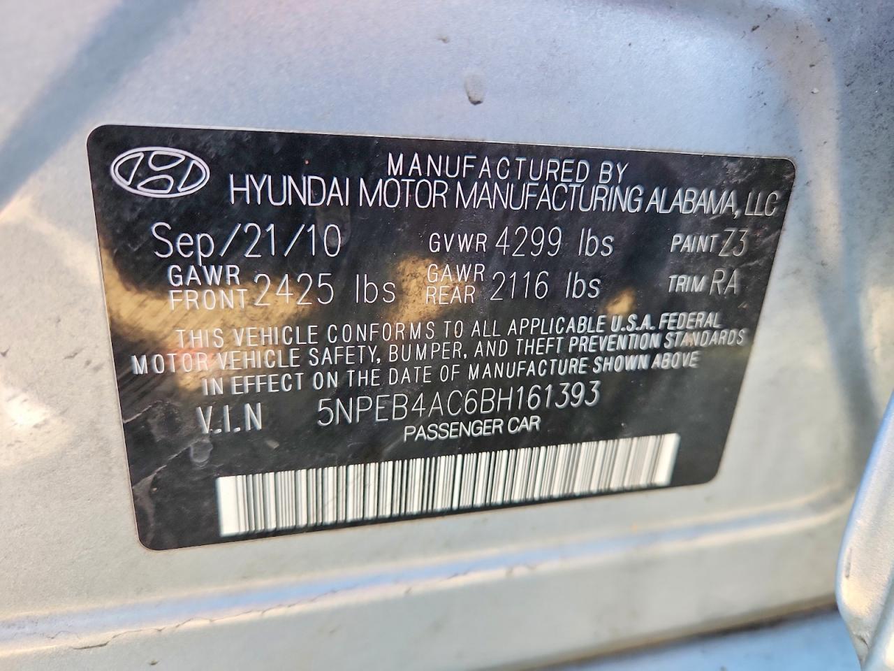 2011 HYUNDAI SONATA GLS photo 12