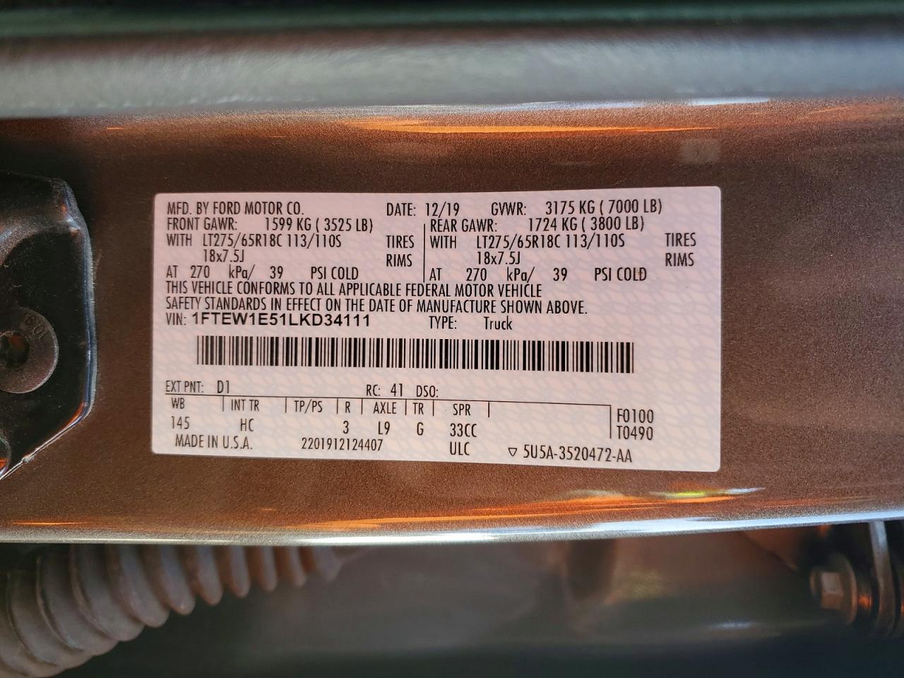 2020 FORD F150 SUPERCREW photo 12