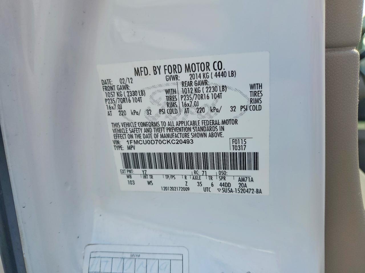 2012 FORD ESCAPE XLT photo 27