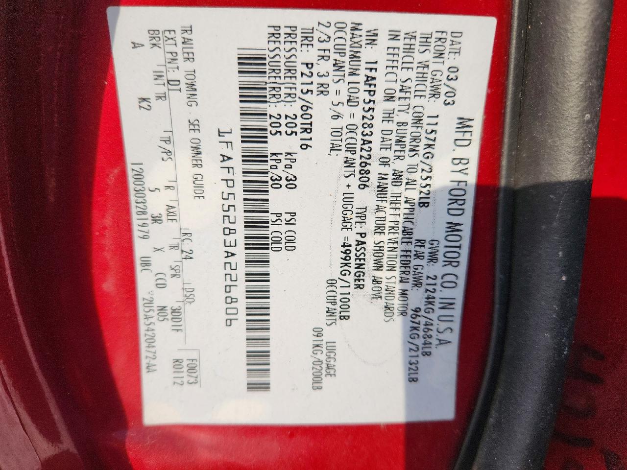 2003 FORD TAURUS SES photo 12