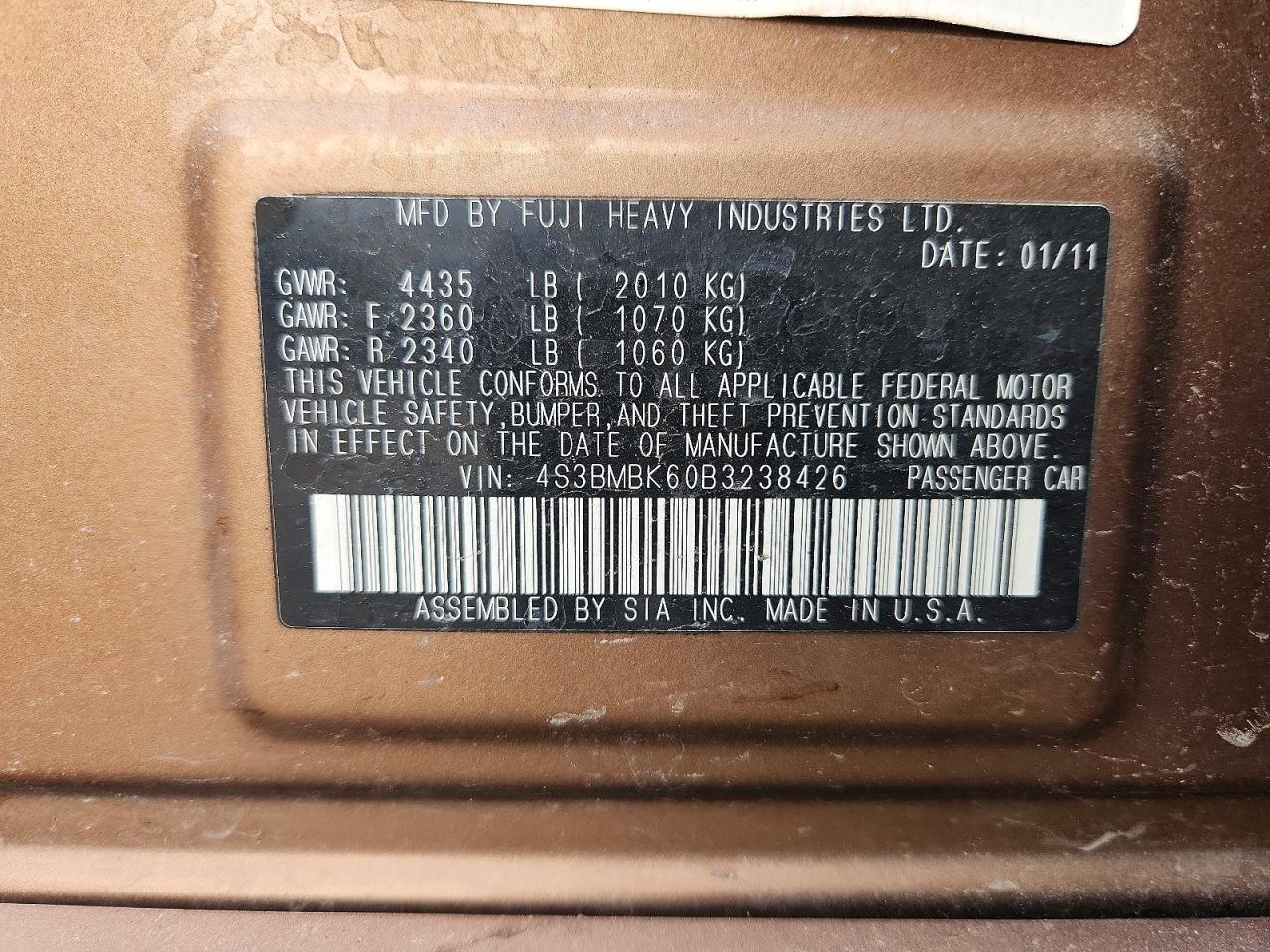 2011 SUBARU LEGACY 2.5I LIMITED photo 12