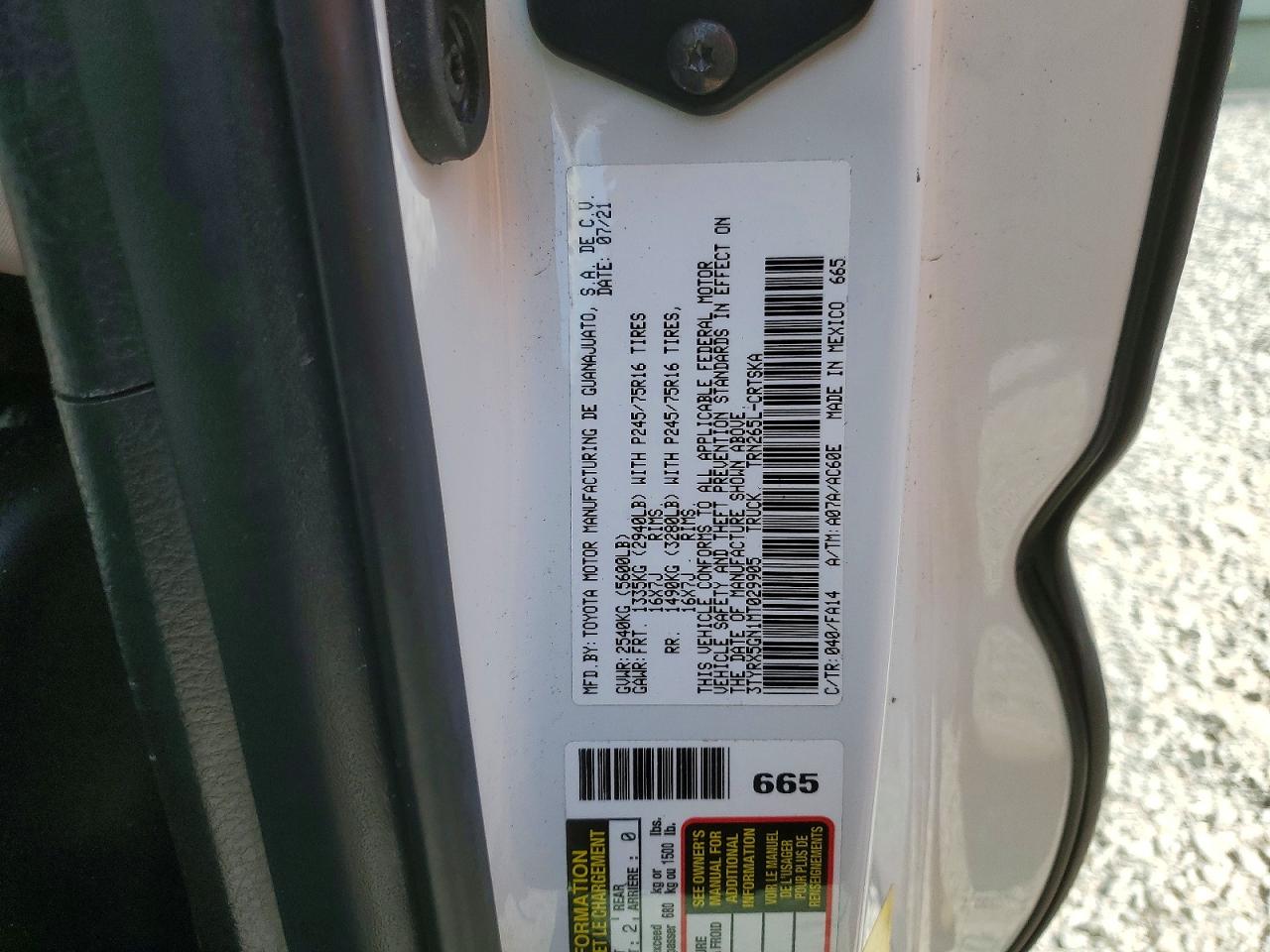 2021 TOYOTA TACOMA SR photo 34