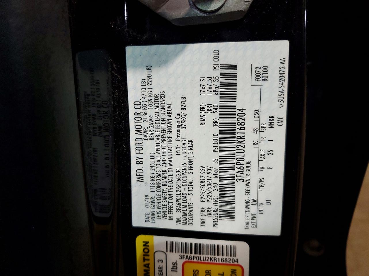 2019 FORD FUSION SE photo 23