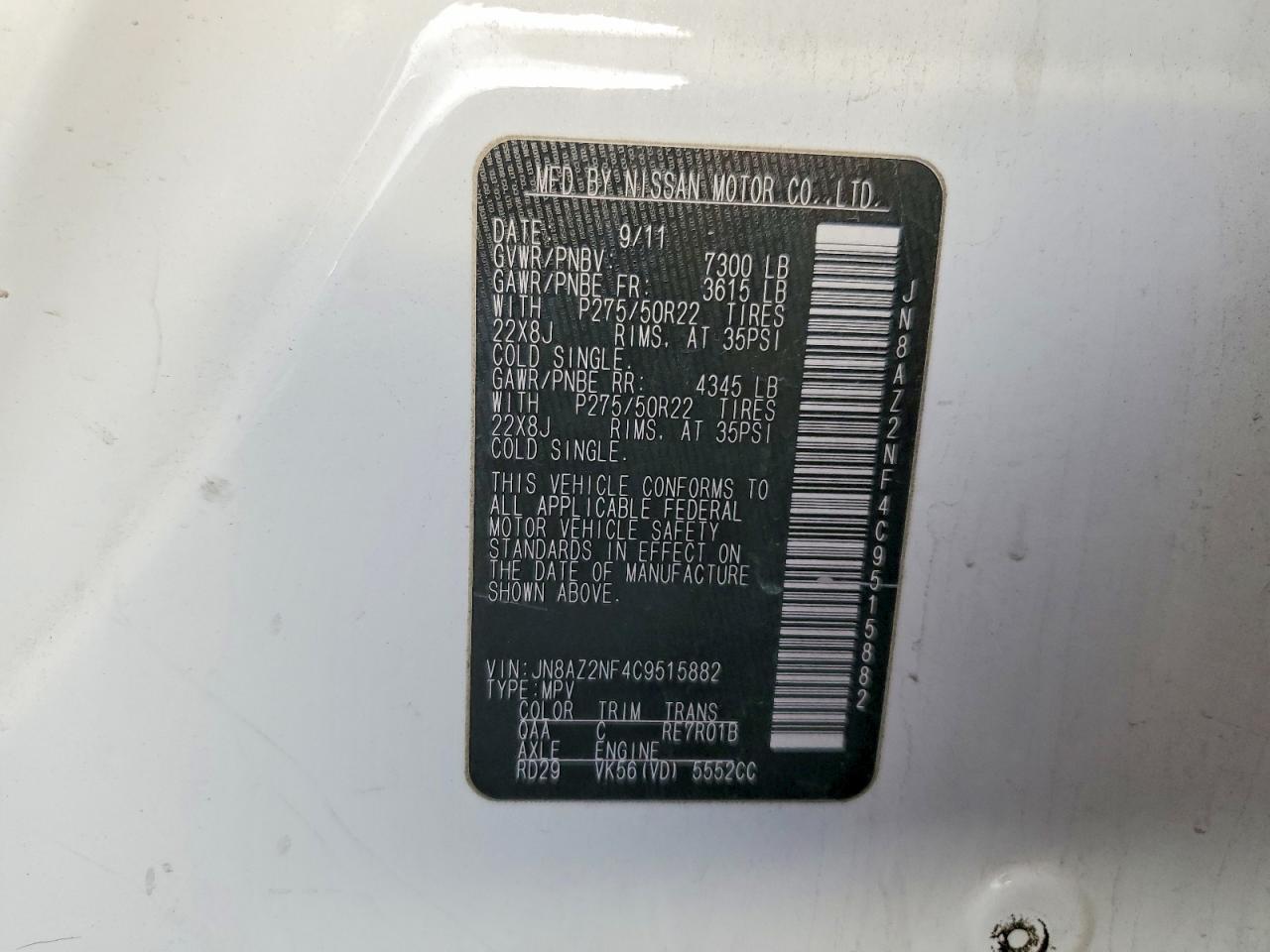 2012 INFINITI QX56 BASE photo 13