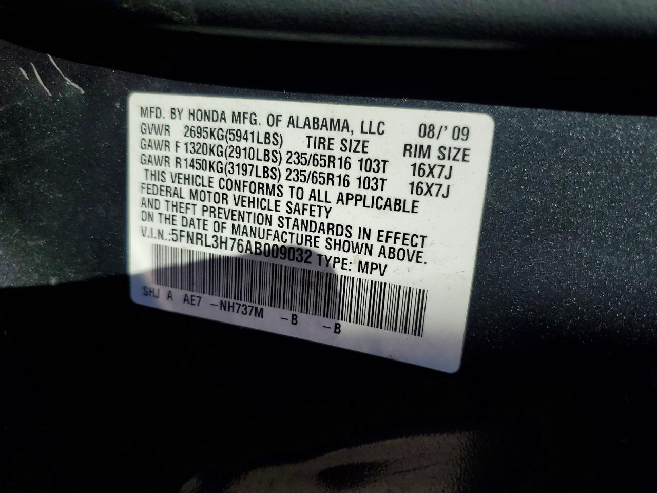 2010 HONDA ODYSSEY EXL photo 27