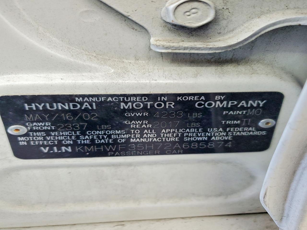 2002 HYUNDAI SONATA GLS photo 23