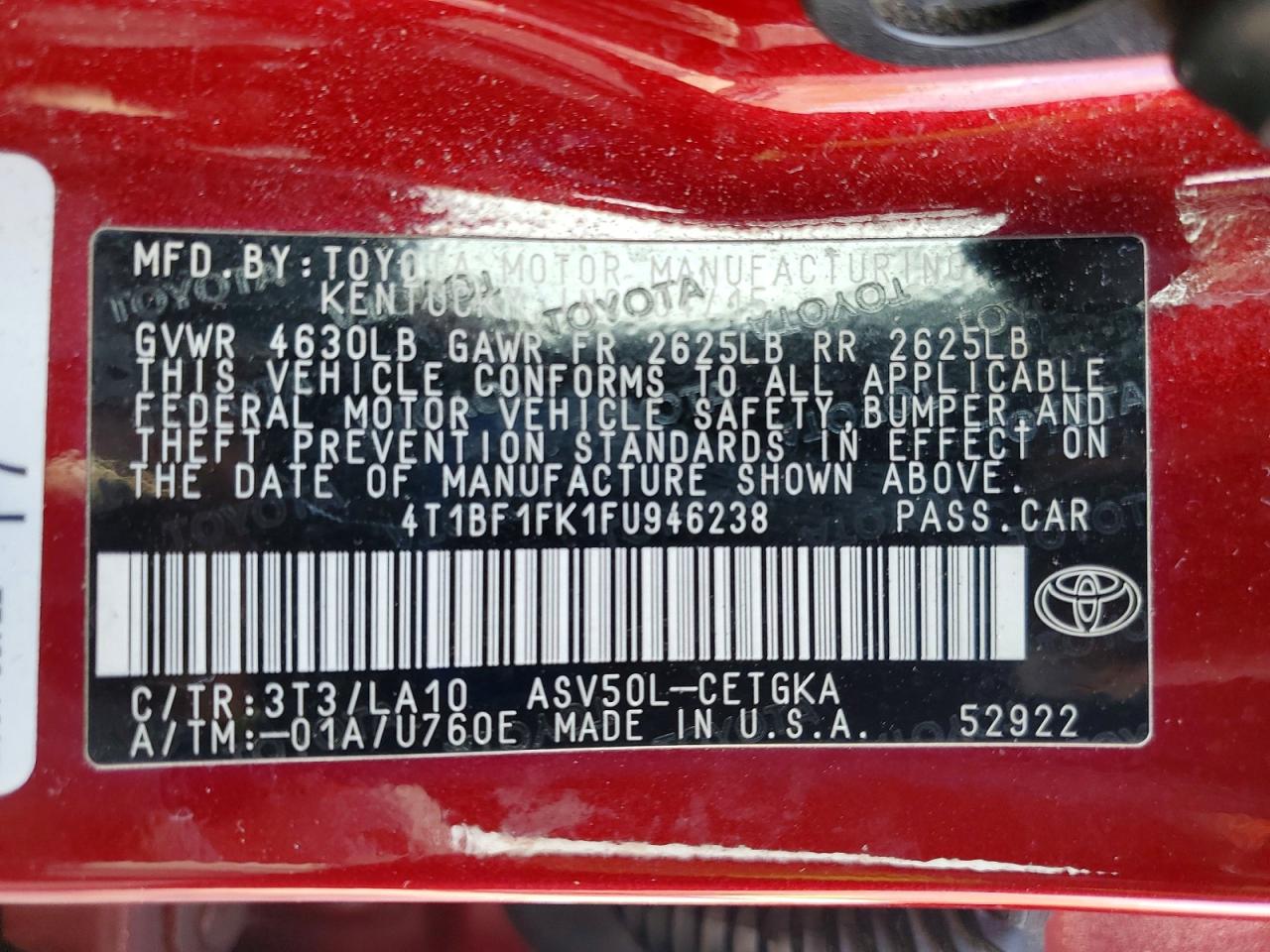 2015 TOYOTA CAMRY XLE photo 12