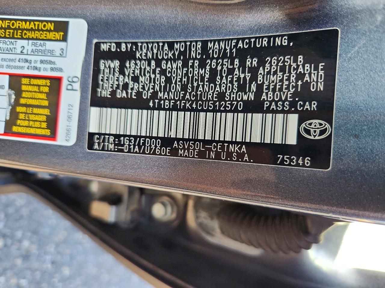 2012 TOYOTA CAMRY LE photo 23