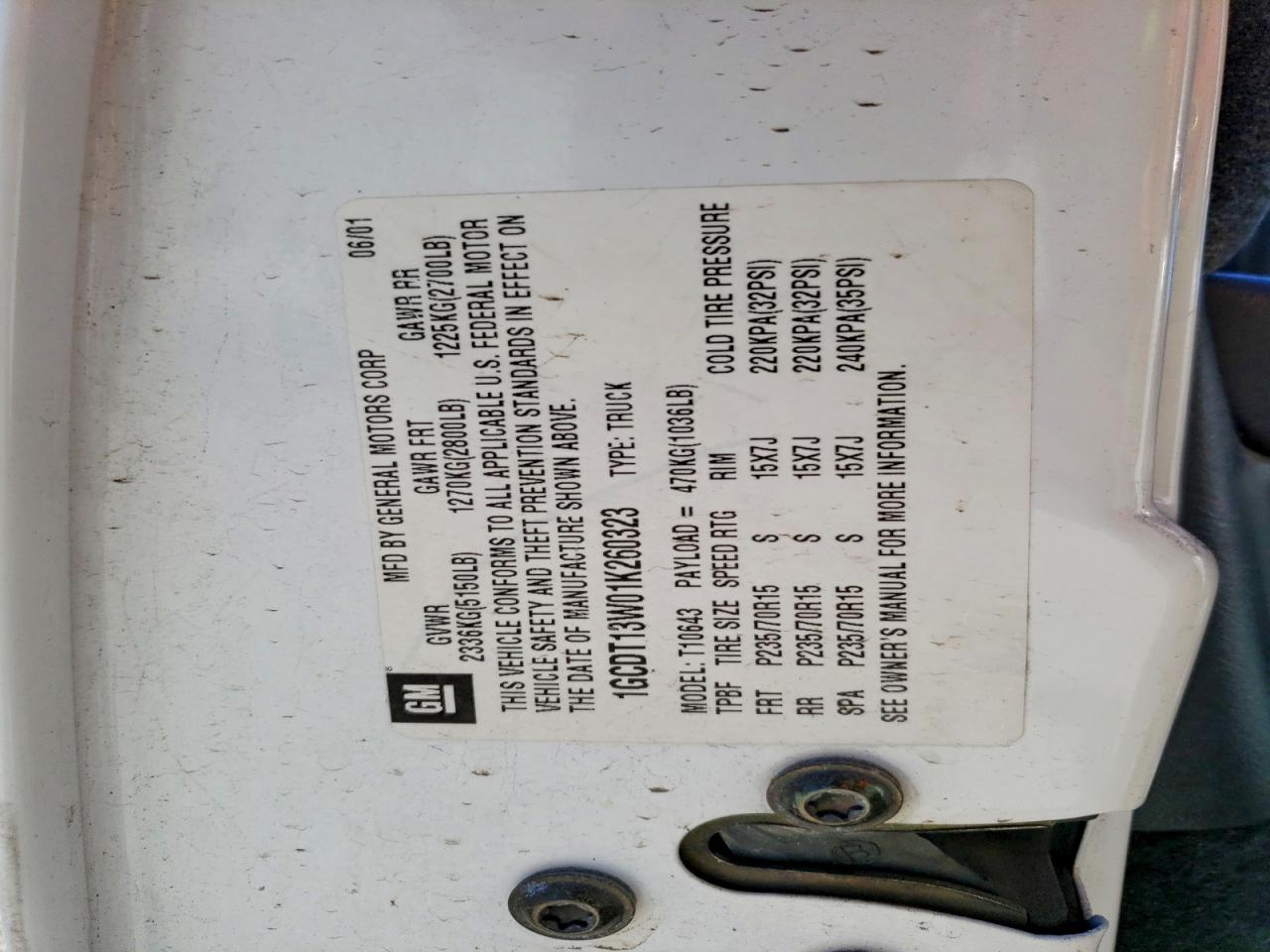 2001 CHEVROLET S TRUCK S10 photo 23