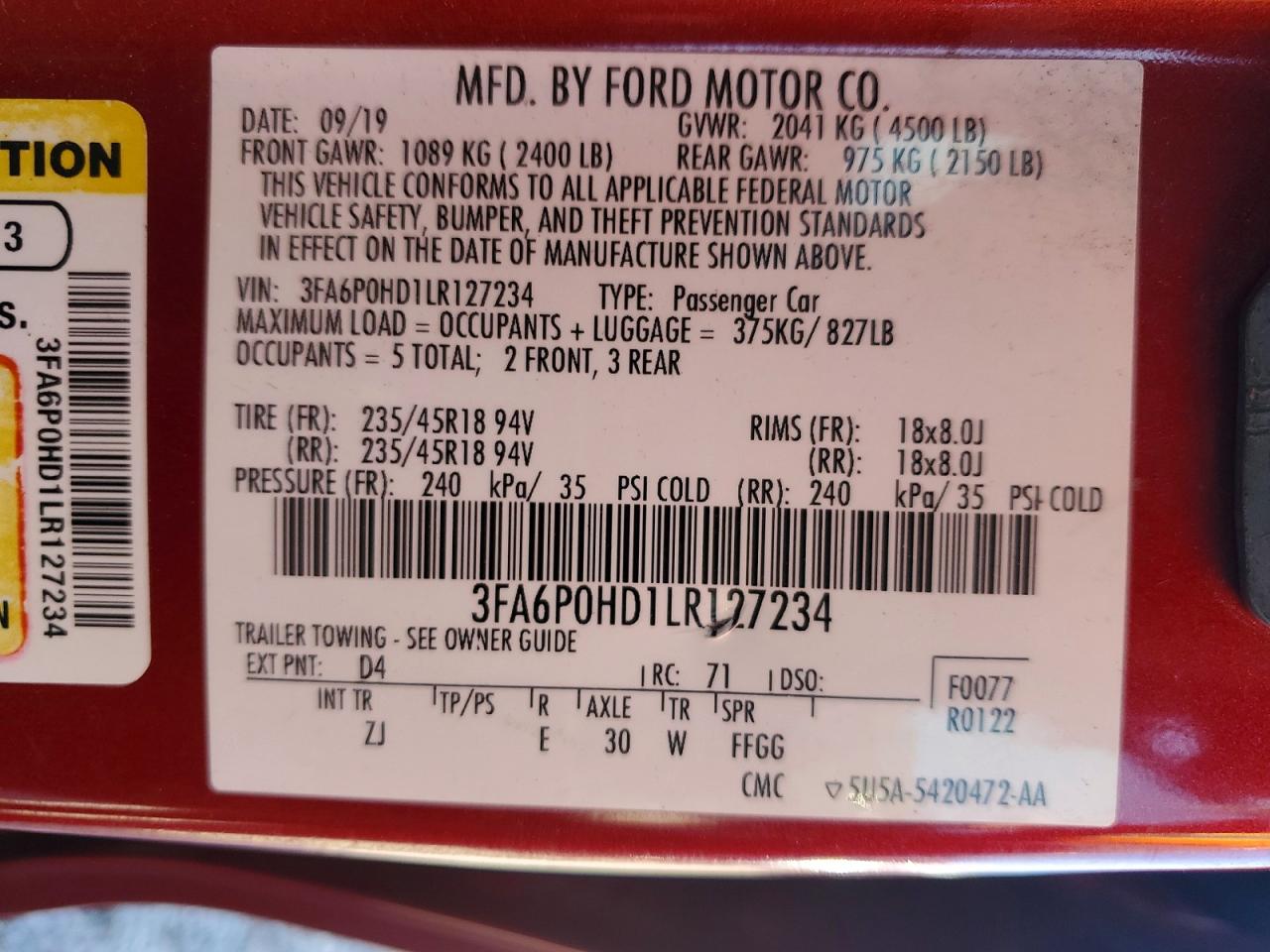 2020 FORD FUSION SE photo 25