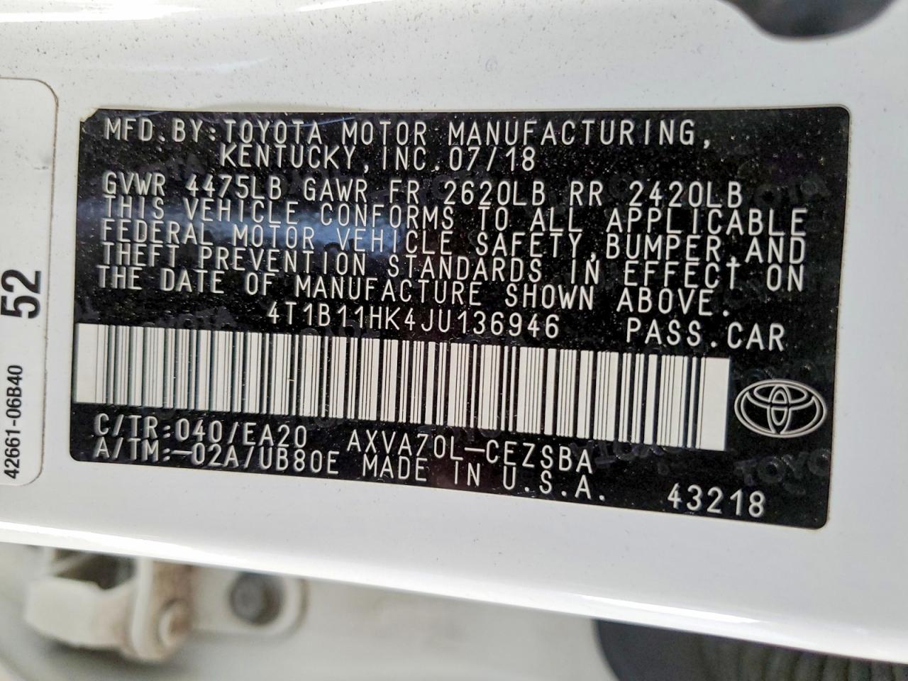 2018 TOYOTA CAMRY SE photo 23