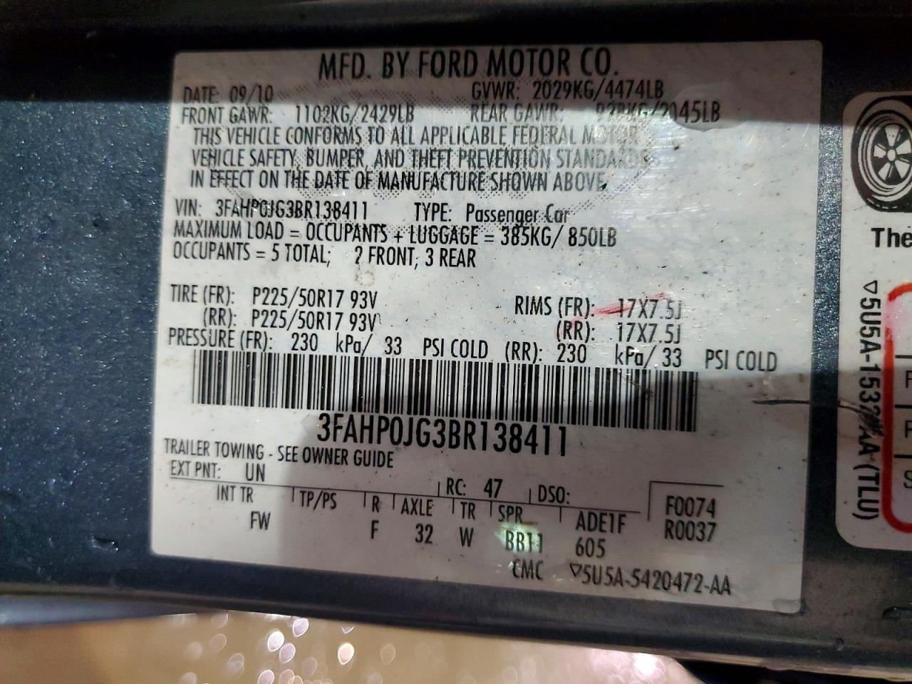 2011 FORD FUSION SEL photo 12