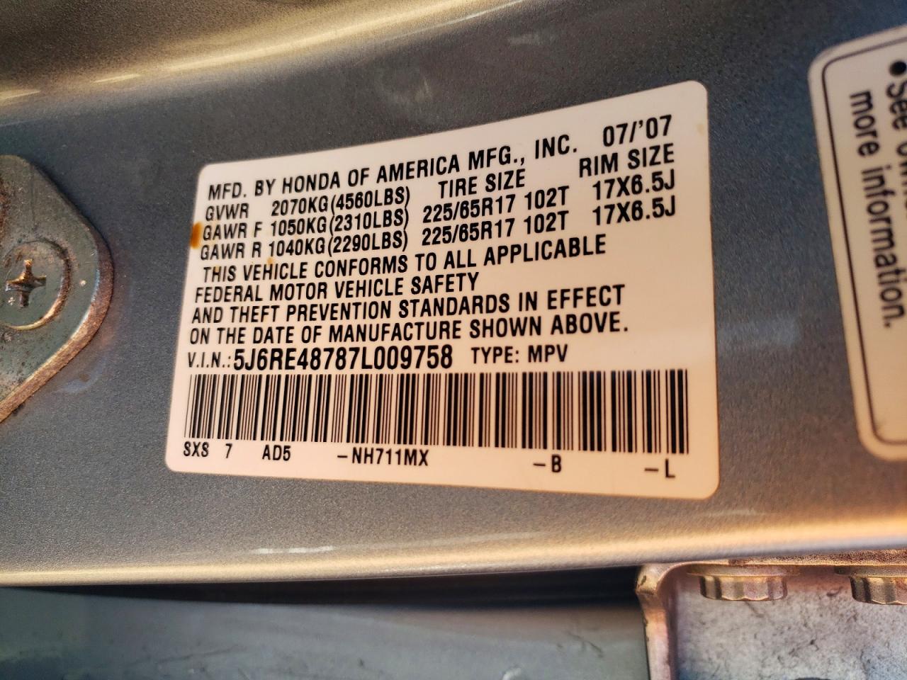 2007 HONDA CR-V EXL photo 25