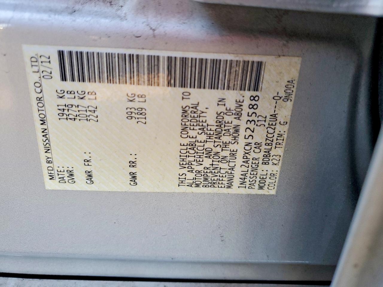2012 NISSAN ALTIMA 2.5 photo 23