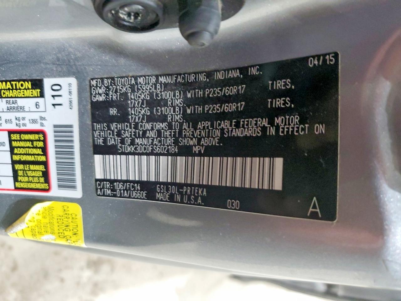 2015 TOYOTA SIENNA LE 8-PASSENGER photo 40
