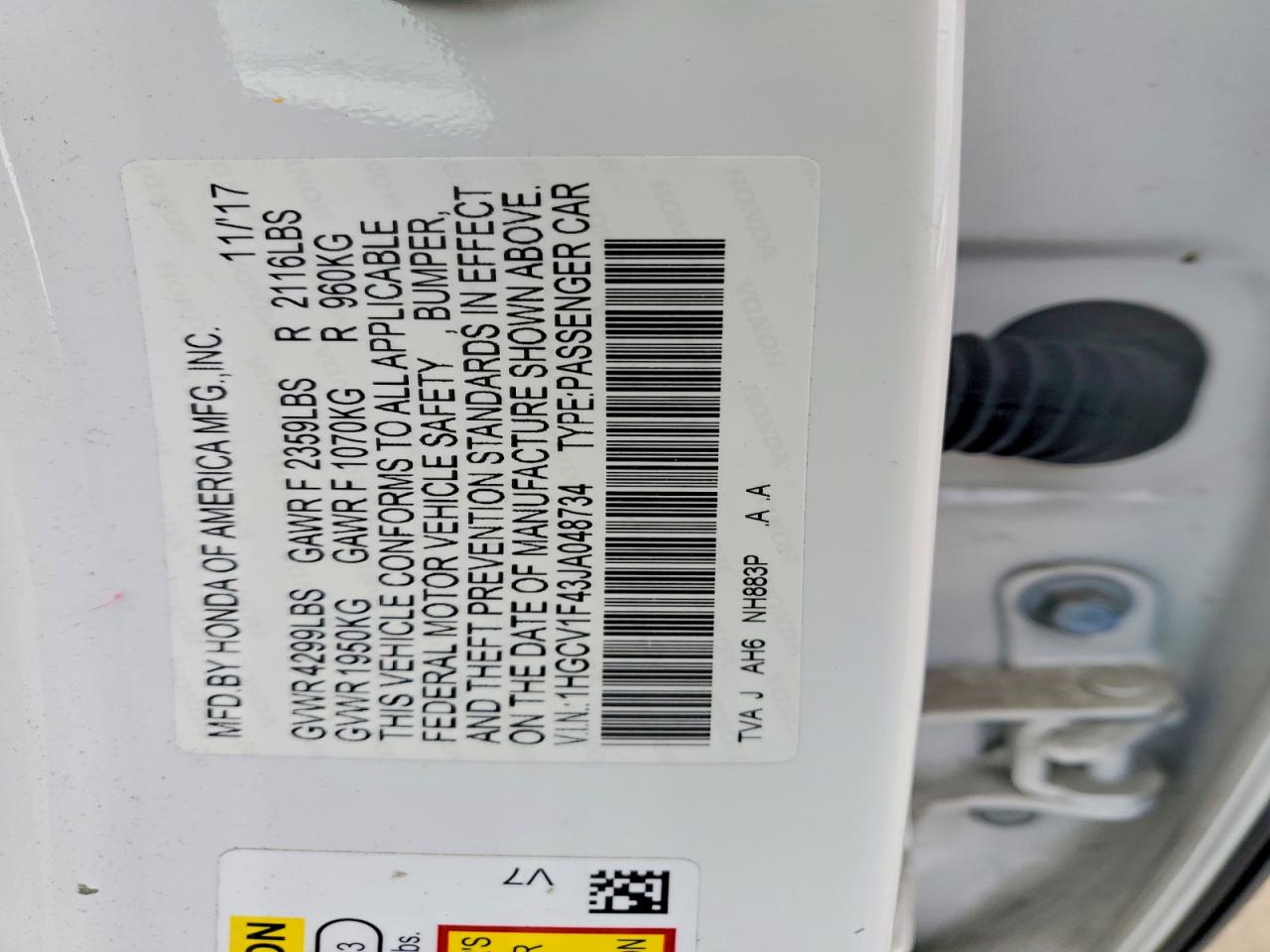 2018 HONDA ACCORD EX photo 37