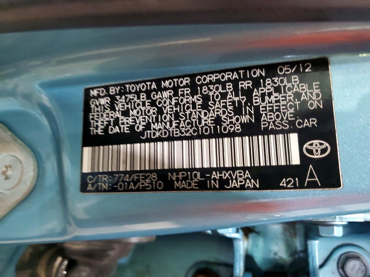 2012 TOYOTA PRIUS C ONE photo 34