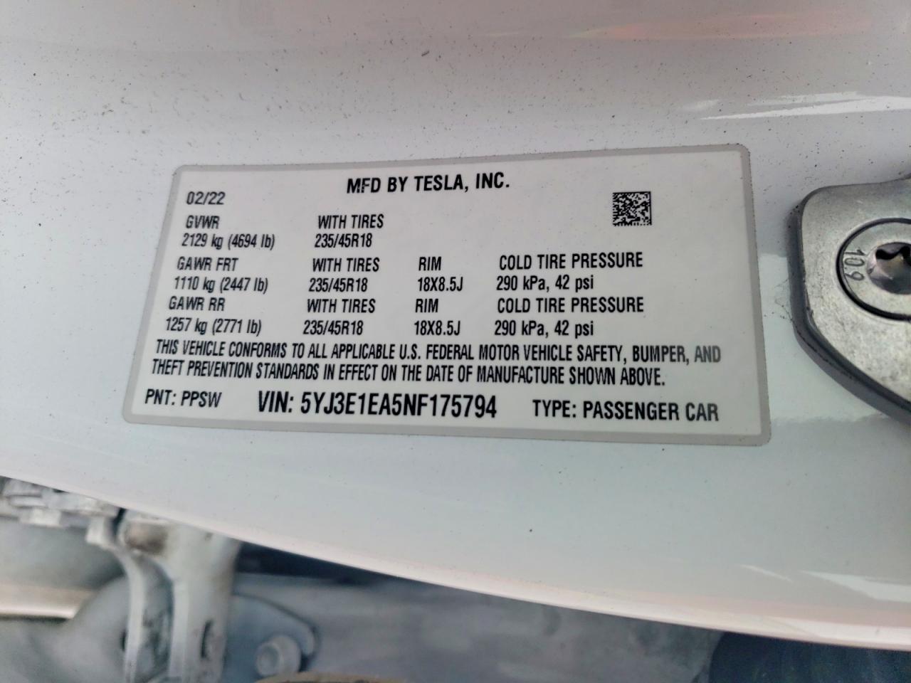 2022 TESLA MODEL 3 photo 12