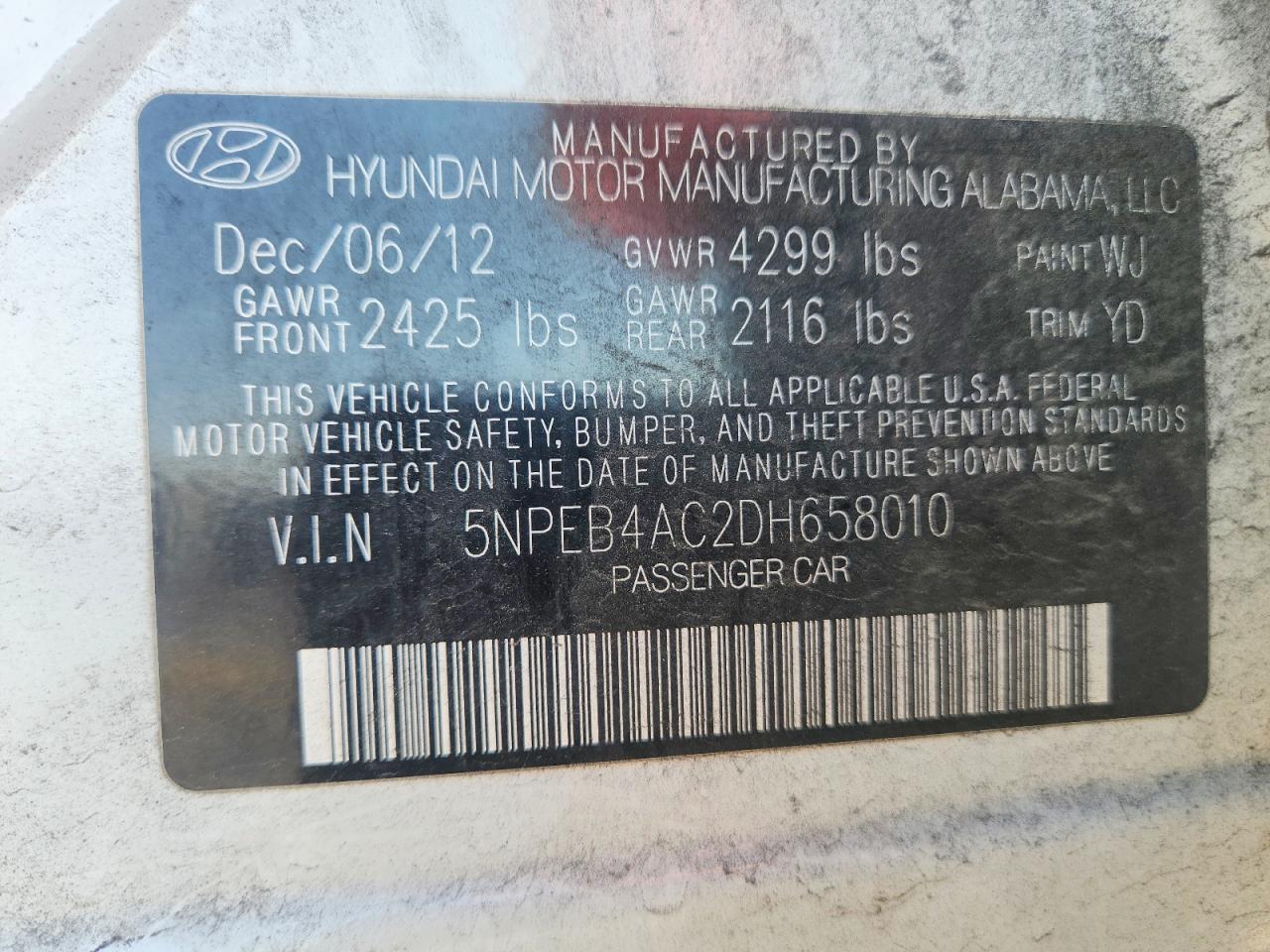 2013 HYUNDAI SONATA GLS photo 12