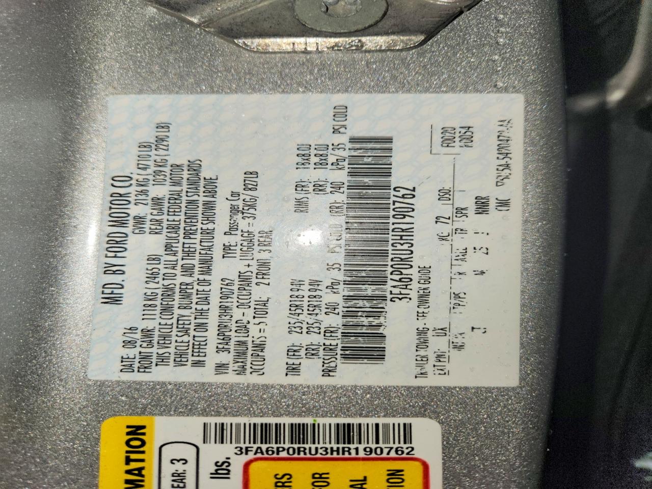2017 FORD FUSION TITANIUM HEV photo 12